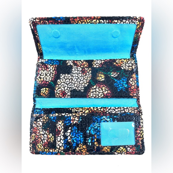 HOBO International Multicolor Stained Glass Floral Leather Long Wallet Key Ring - Picture 7 of 8